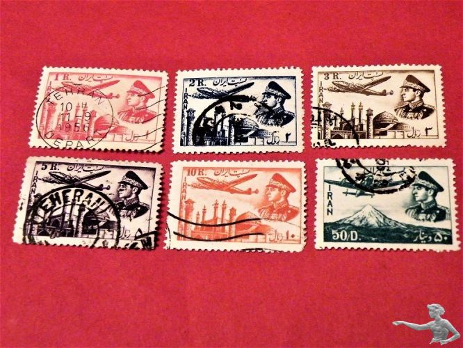 6x Briefmarken 1953 Airmail Mohammad Reza Shah Pahlavi Iran